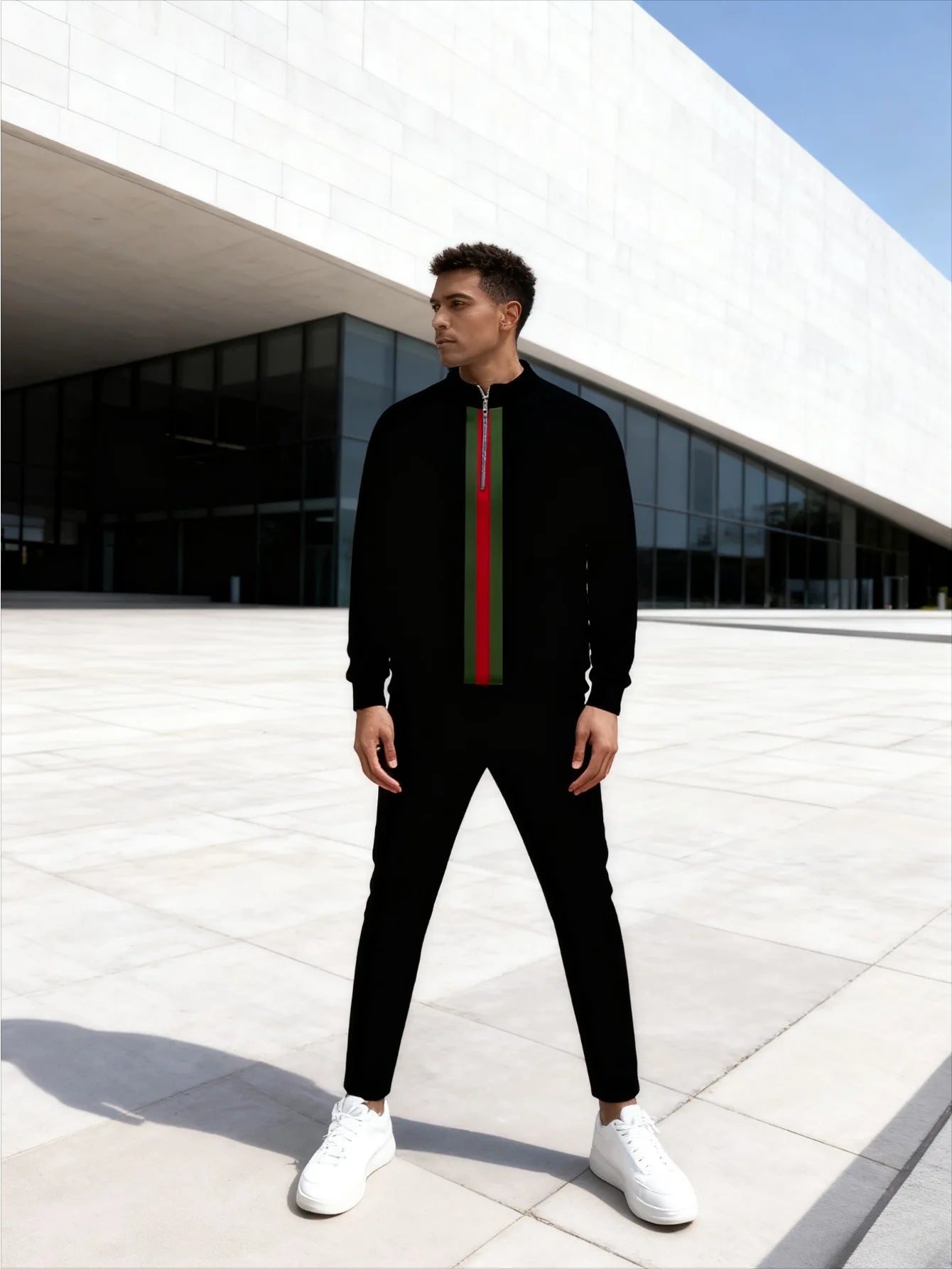 Generic European And American Men's Digital Printed Half Zip Tracksuit