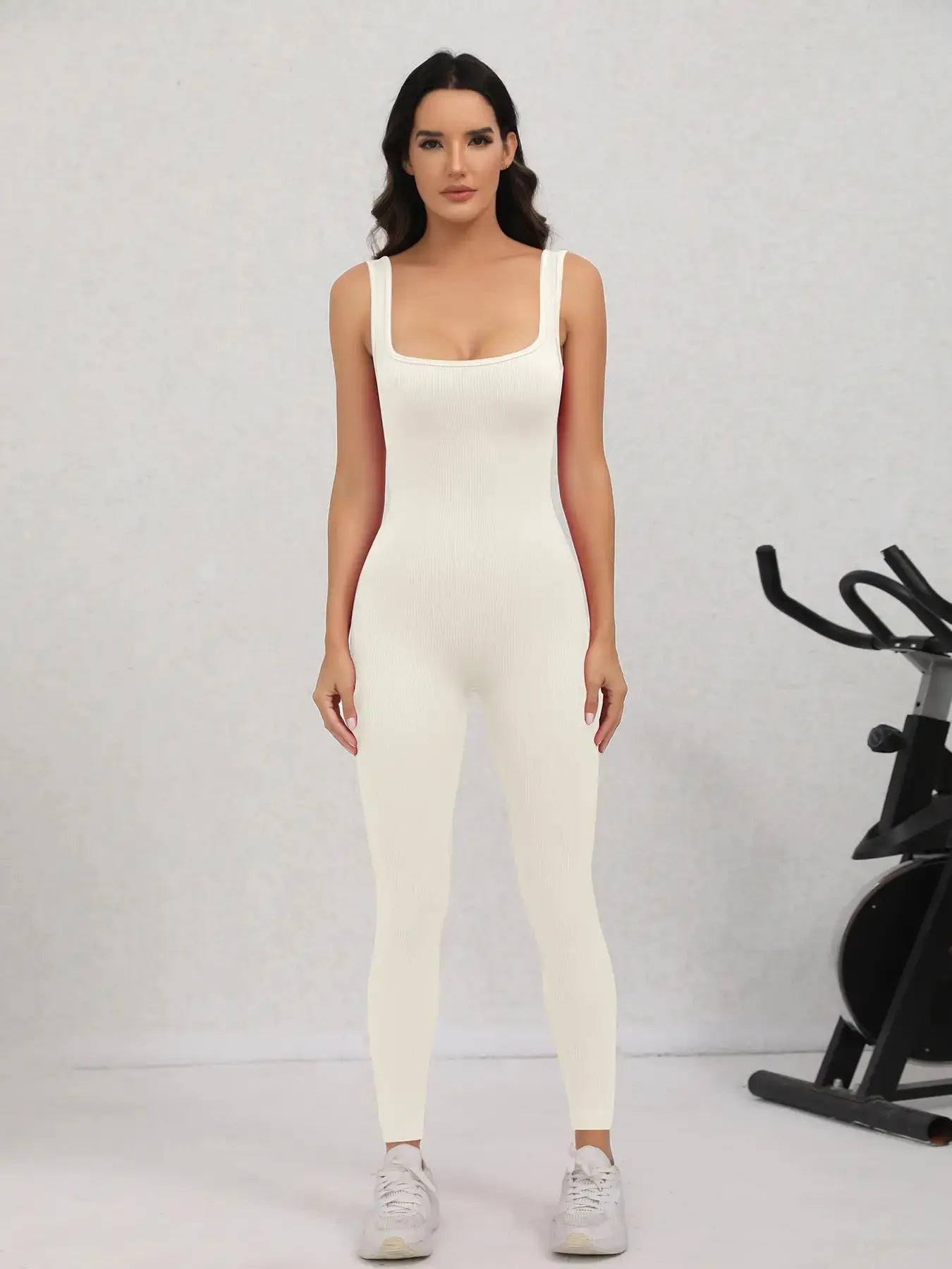 None Ribbed Sleeveless Yoga Romper Jumpsuit For Women