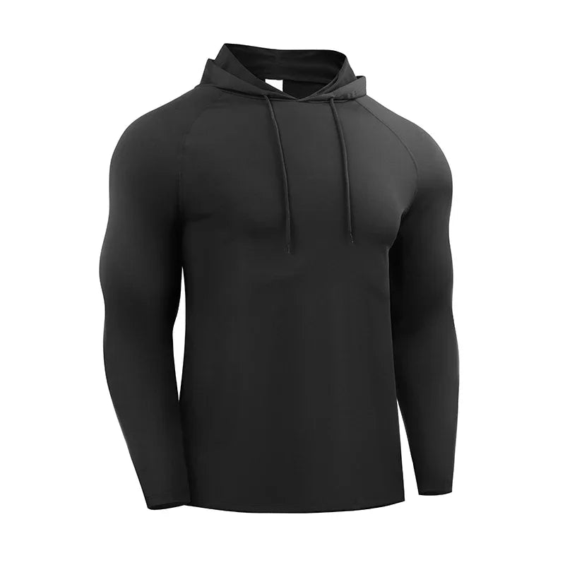 NONECN Running Long Sleeve Hooded T Shirt Men Sportswear