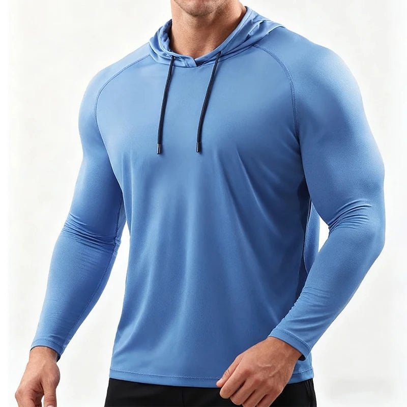 NONECN Running Long Sleeve Hooded T Shirt Men Sportswear