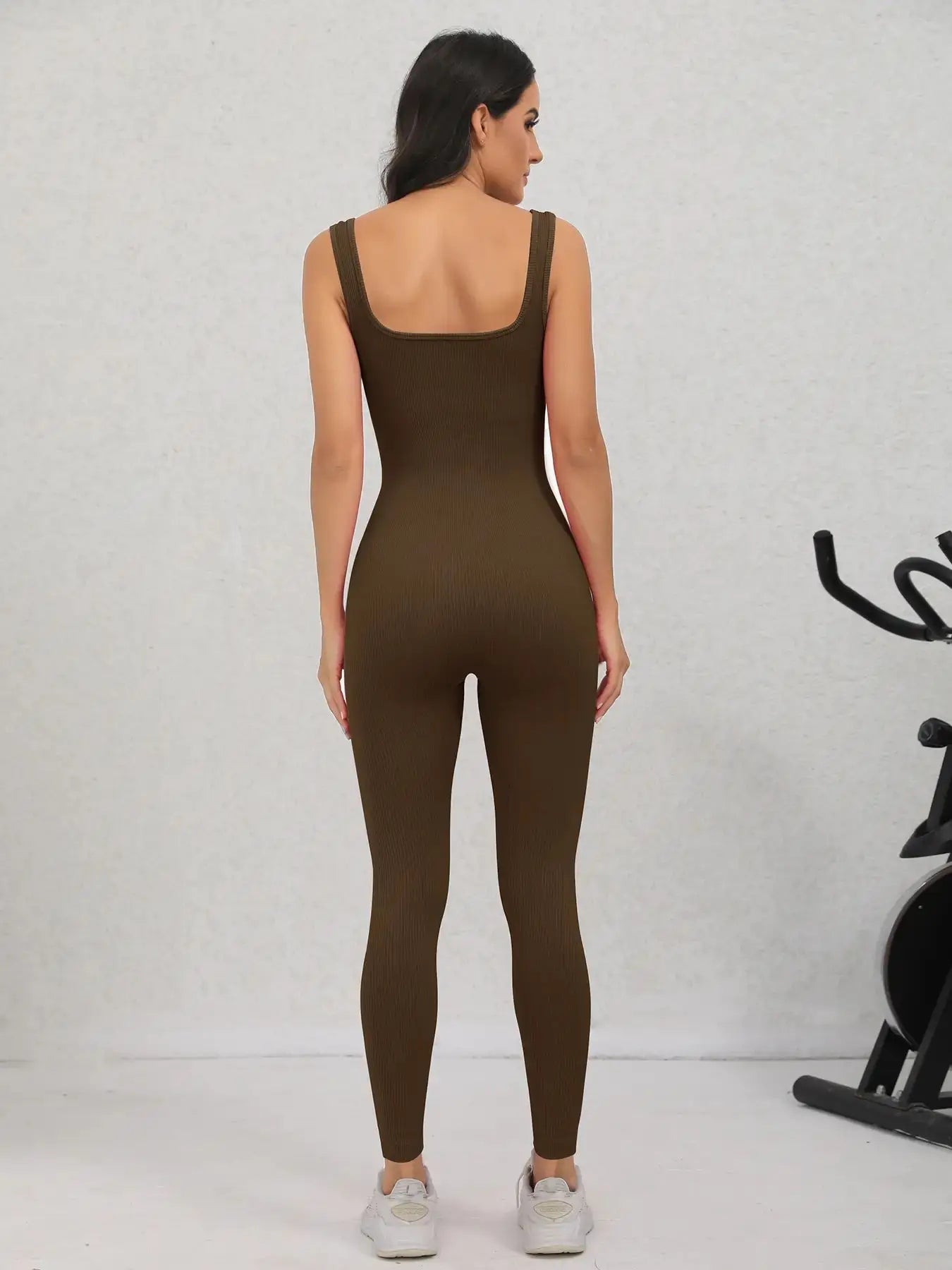 None Ribbed Sleeveless Yoga Romper Jumpsuit For Women