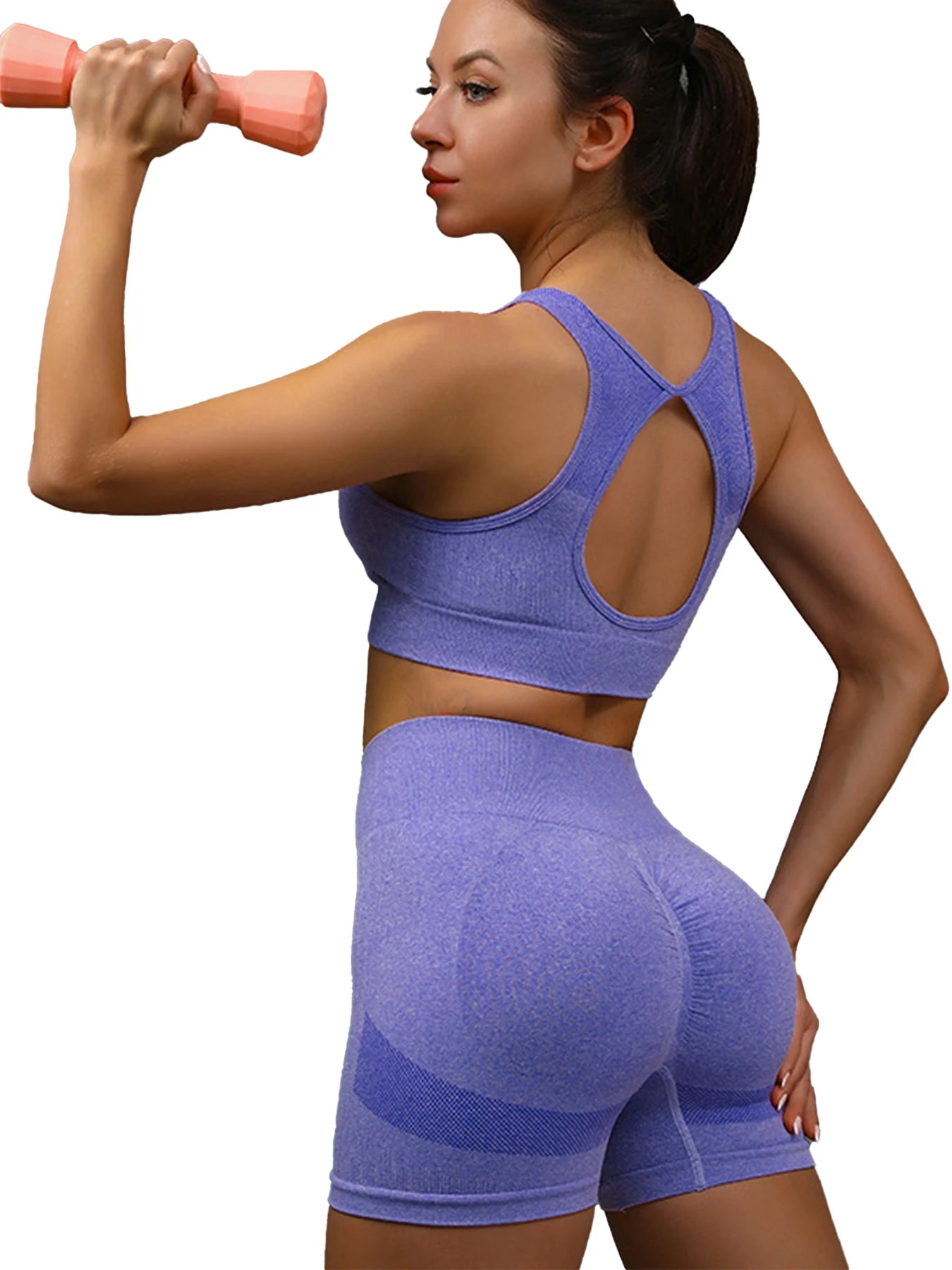 NONE Womens Yoga Set Sports Bra High Waist Seamless Shorts