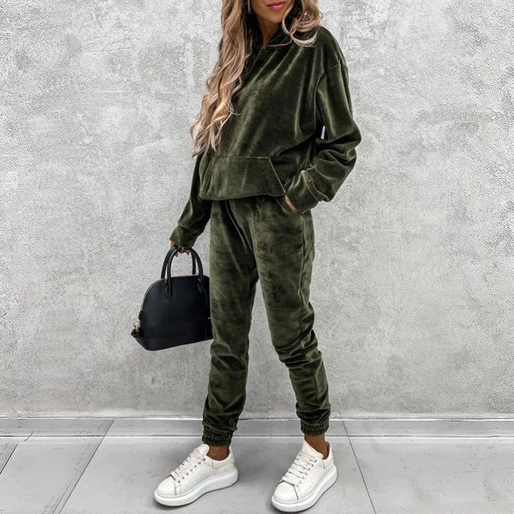 NONECN Jumper Suit Women Winter Tracksuit Fleece 2 Piece Set
