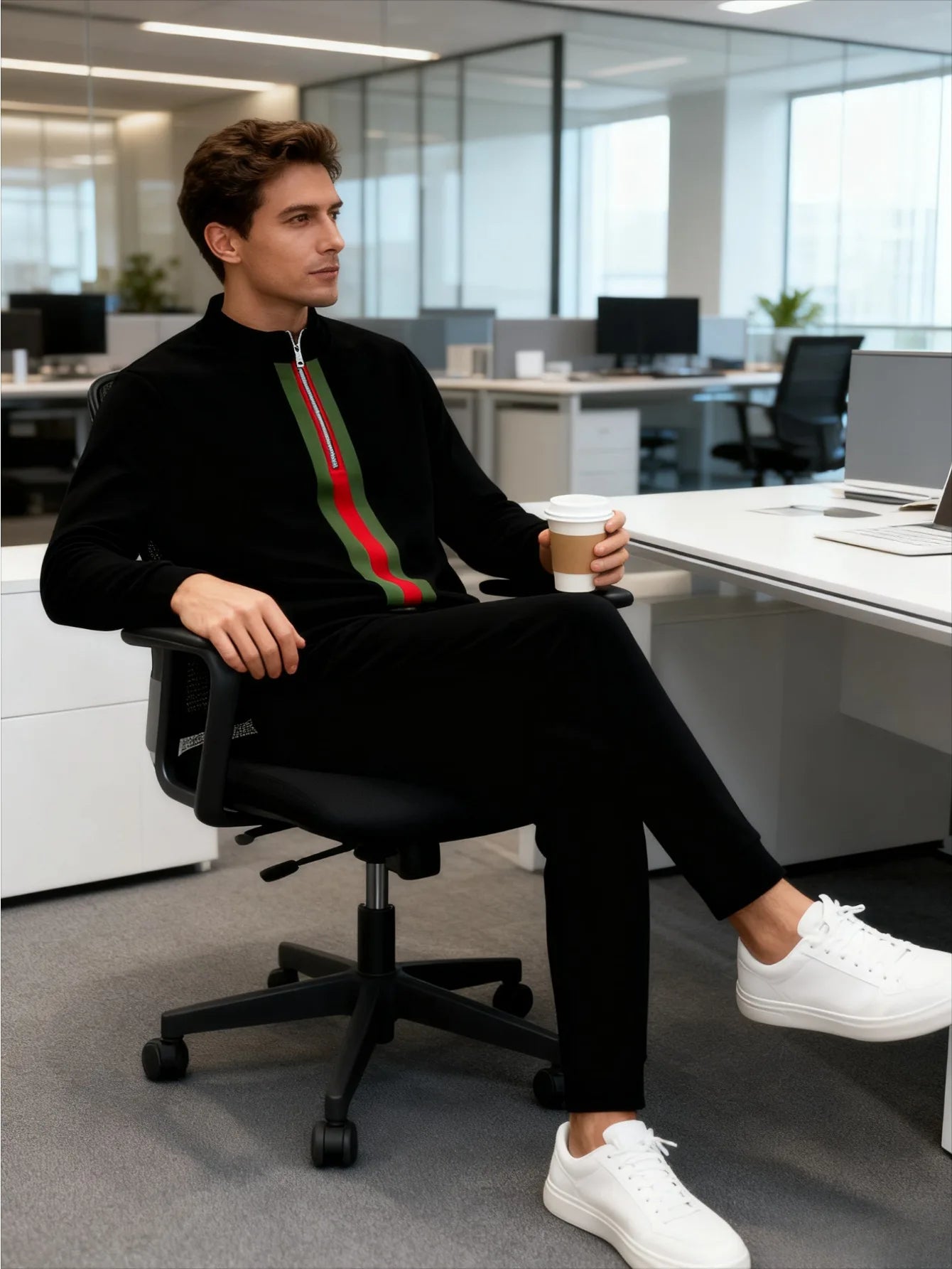 Generic European And American Men's Digital Printed Half Zip Tracksuit