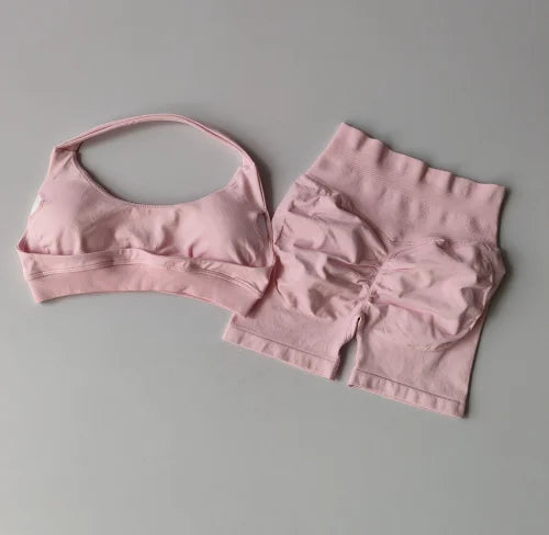 None Nylon Breathable Quick Dry Sports Bra Shorts Set