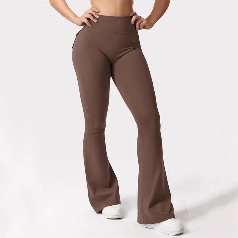 NONE Women's Yoga Flare Trousers High Waist with Pockets