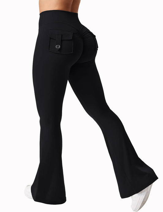 NONE Women's Yoga Flare Trousers High Waist with Pockets