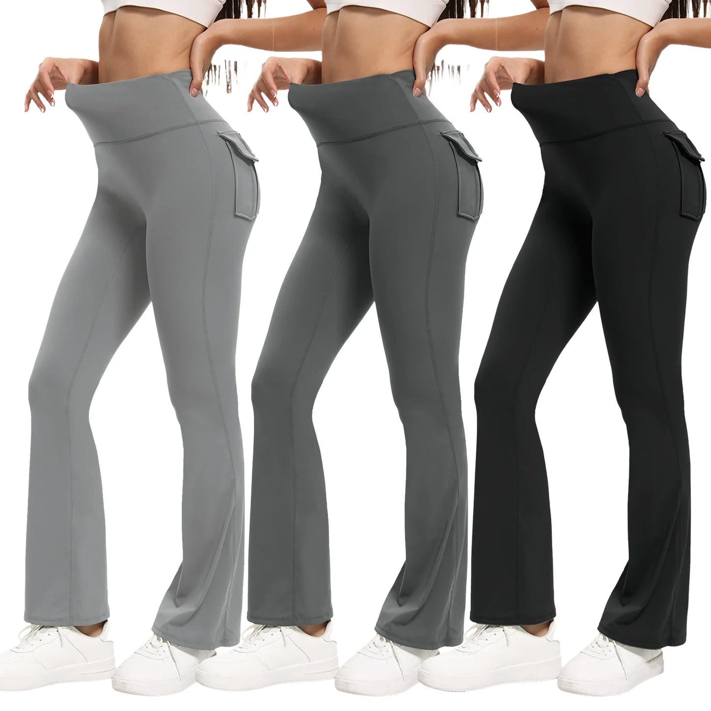 Women Bootcut Yoga Pants with Pockets High Waist Tummy Control Three Pack