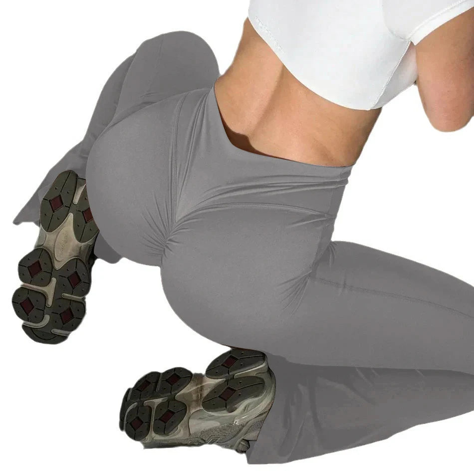 None Women's High Waist Back Ruched Flare Yoga Pants