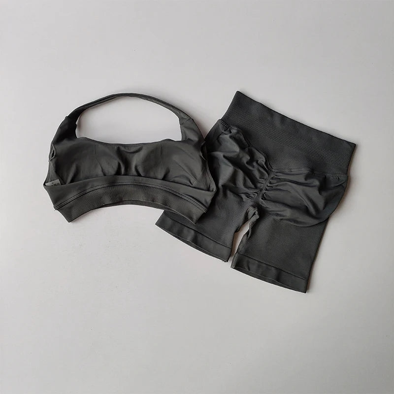 None Nylon Breathable Quick Dry Sports Bra Shorts Set
