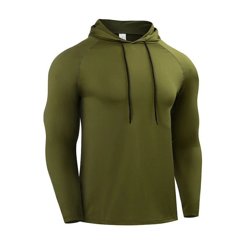 NONECN Running Long Sleeve Hooded T Shirt Men Sportswear
