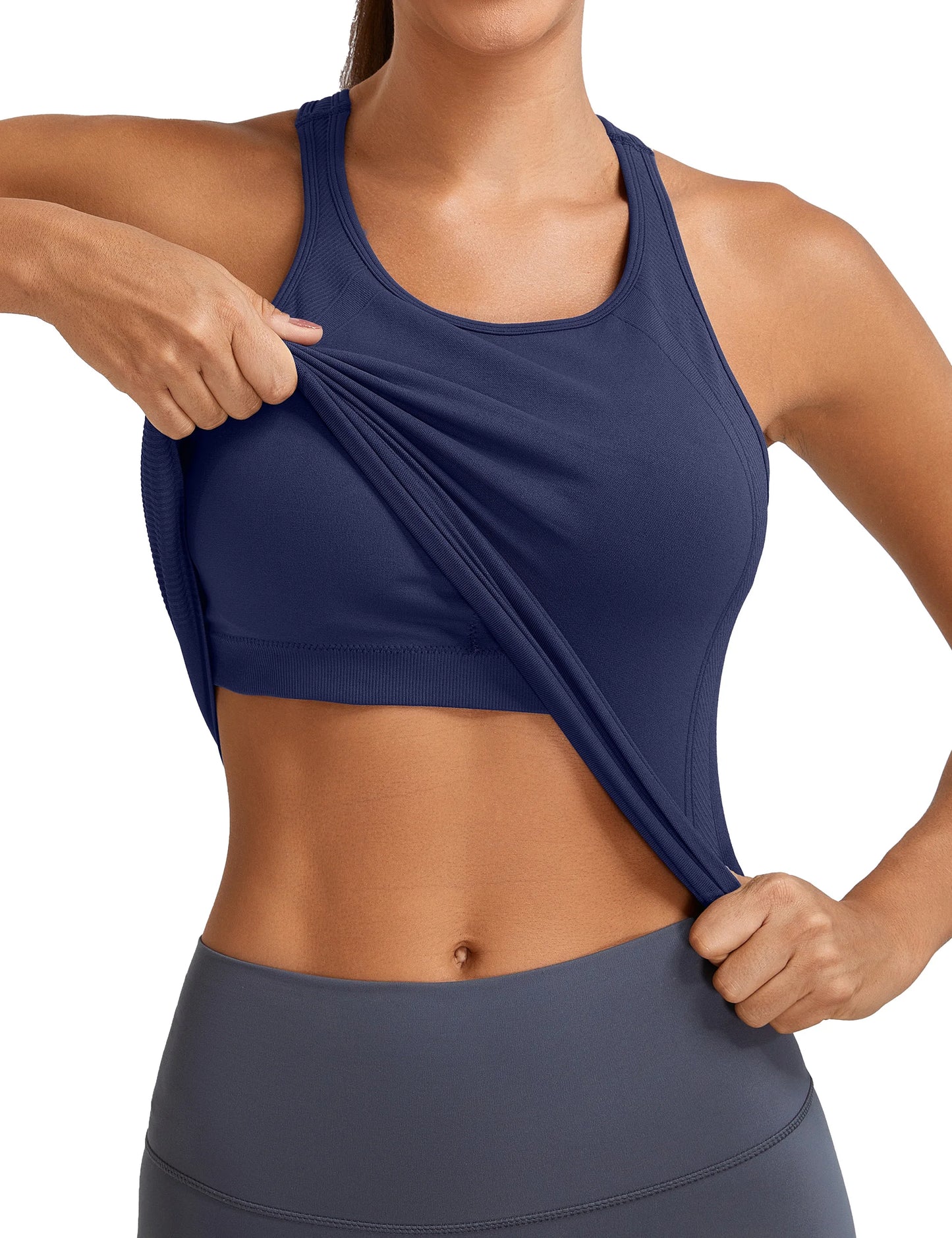 None Seamless Racerback Tank Top Built In Bra Yoga