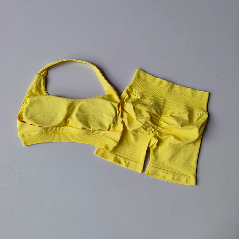 None Nylon Breathable Quick Dry Sports Bra Shorts Set