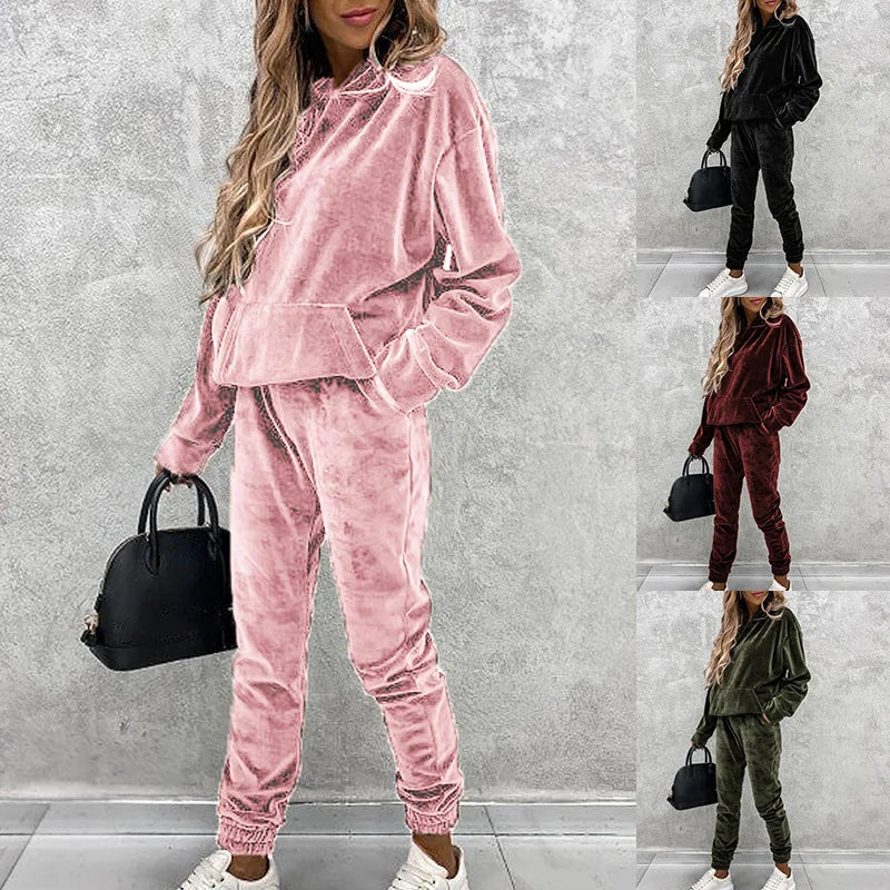 NONECN Jumper Suit Women Winter Tracksuit Fleece 2 Piece Set