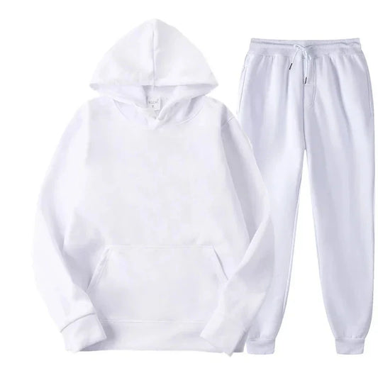 NONECN Velvet Warm Hoodie And Sports Pants Two Piece Set