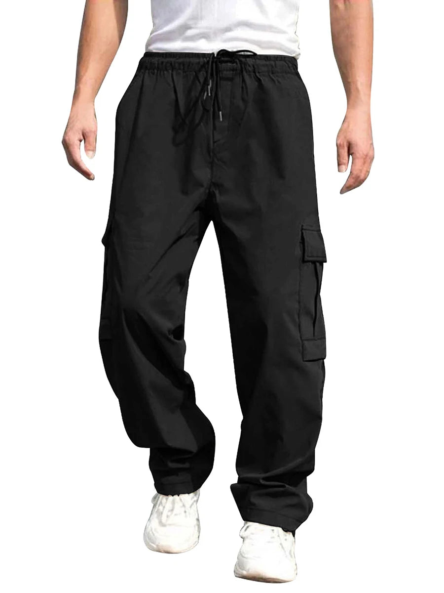 Hirigin Mens Cargo Pants Loose Fit Drawstring Trousers Pockets