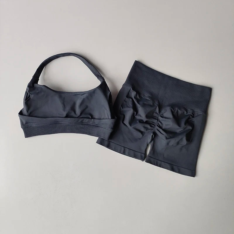 None Nylon Breathable Quick Dry Sports Bra Shorts Set