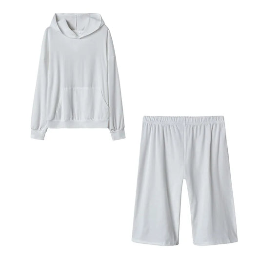 NONE Women Fleece Tracksuit Set Hooded Sweatshirt And Pants