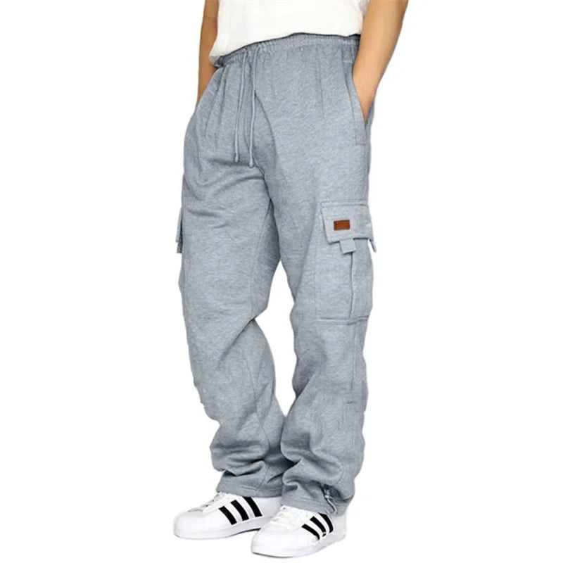 Hirigin Men's Loose Cargo Pants Drawstring Elastic Waist Wide Leg