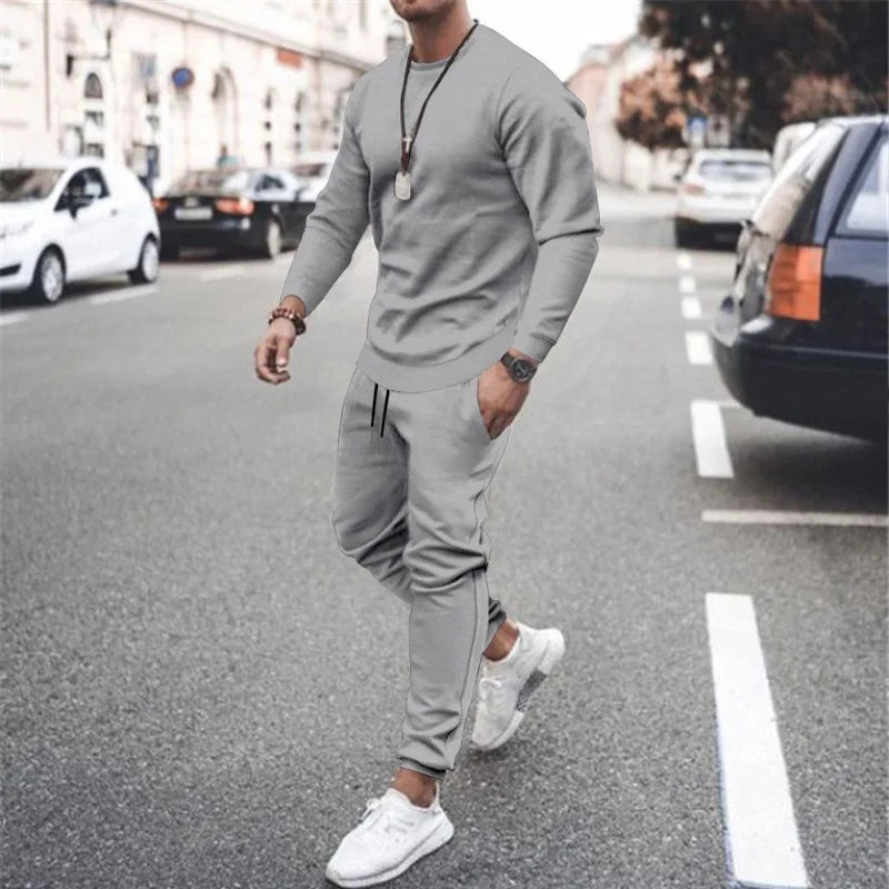 NONECN Men Two Piece Running Sweatshirt Sweatpants Tracksuit Set