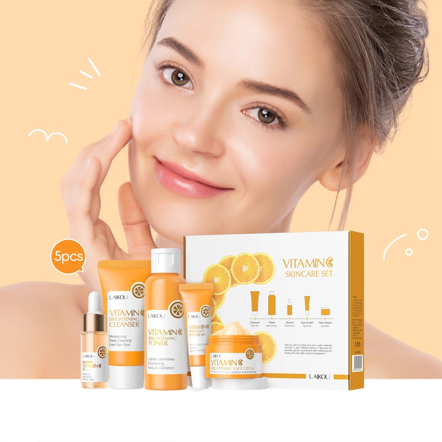 LAIKOU Vitamin C Skincare Set 5Pcs Brightening Kit