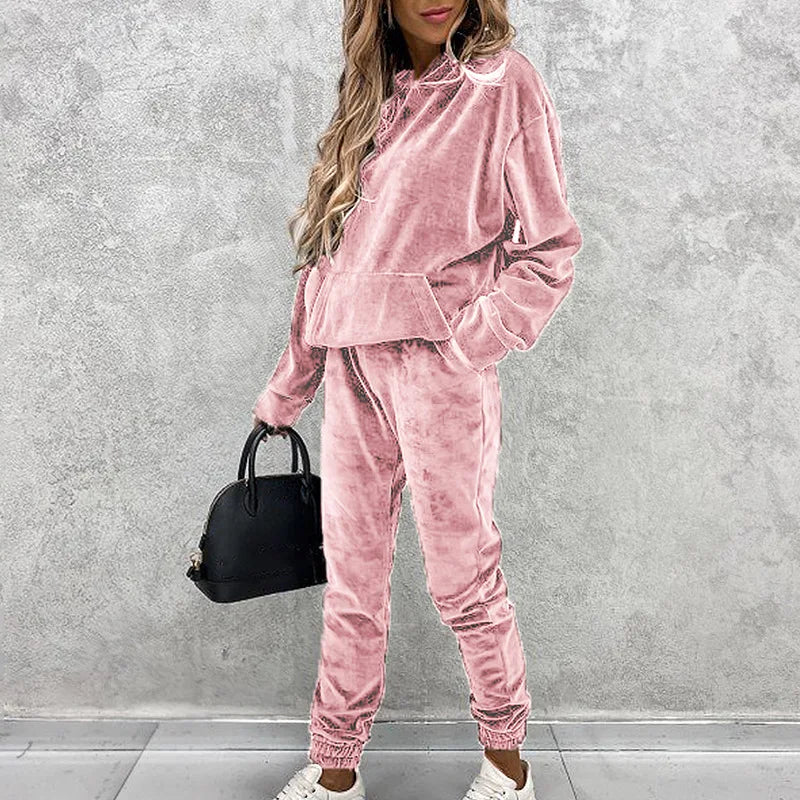 NONECN Jumper Suit Women Winter Tracksuit Fleece 2 Piece Set