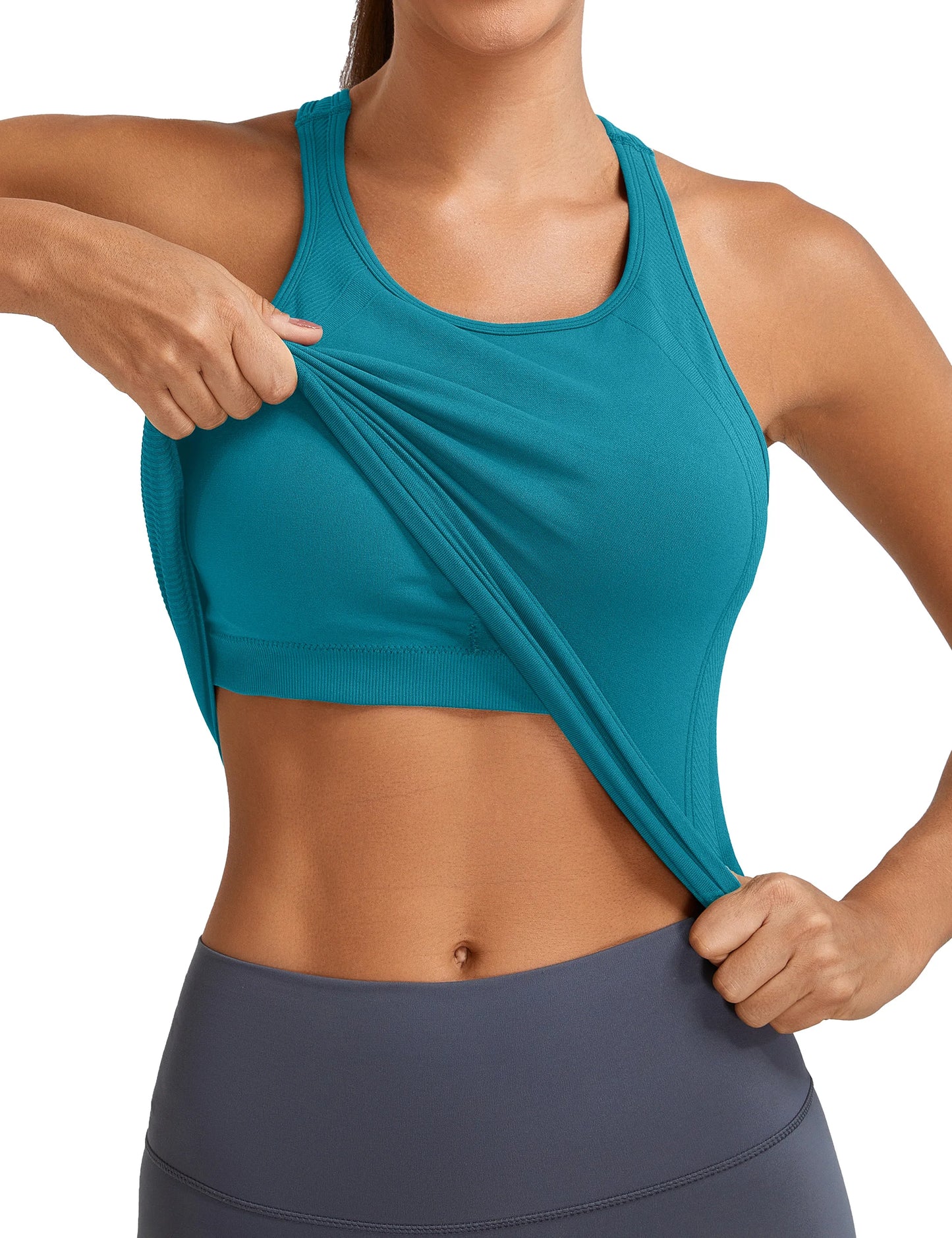 None Seamless Racerback Tank Top Built In Bra Yoga