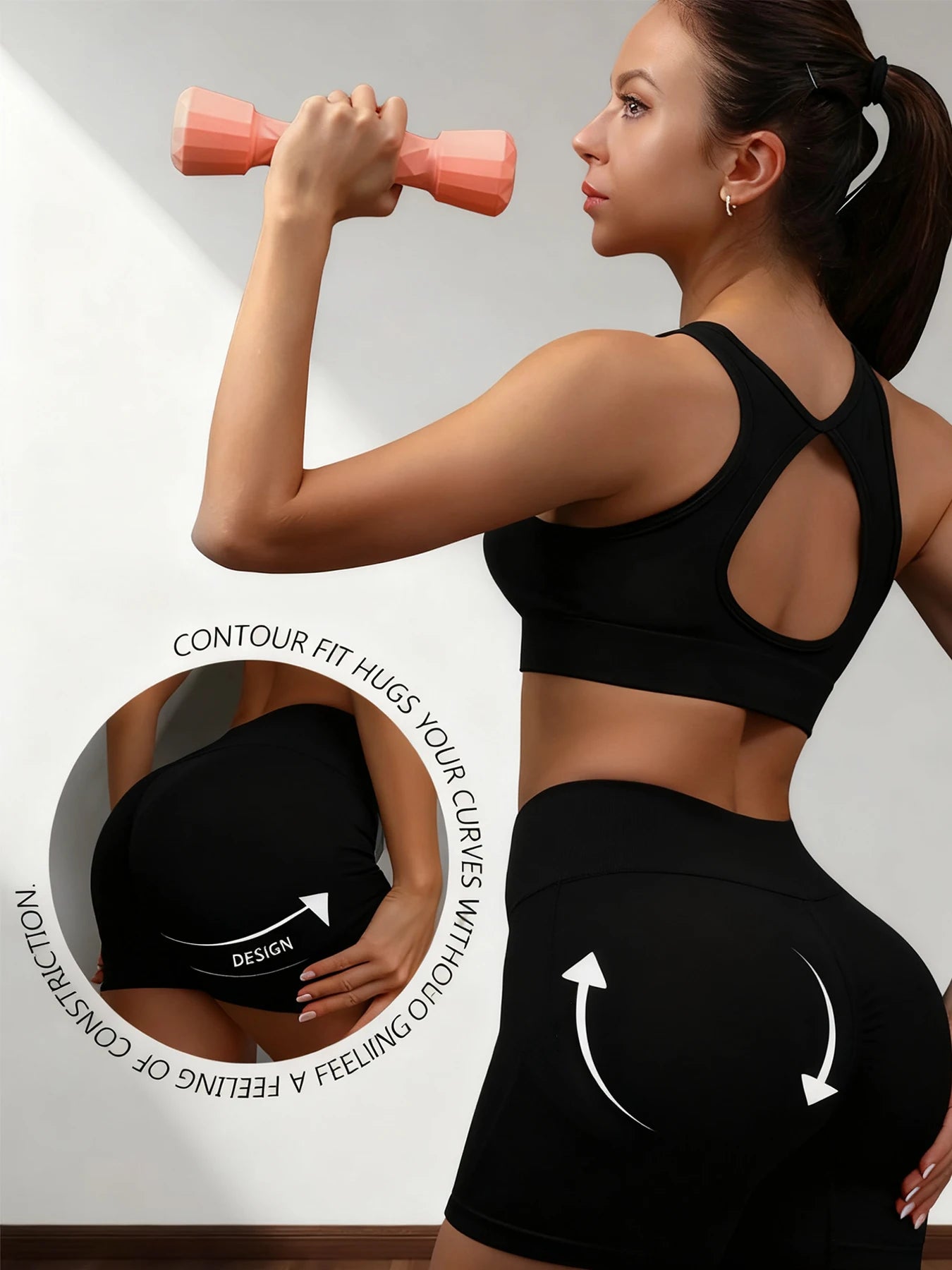 NONE Womens Yoga Set Sports Bra High Waist Seamless Shorts