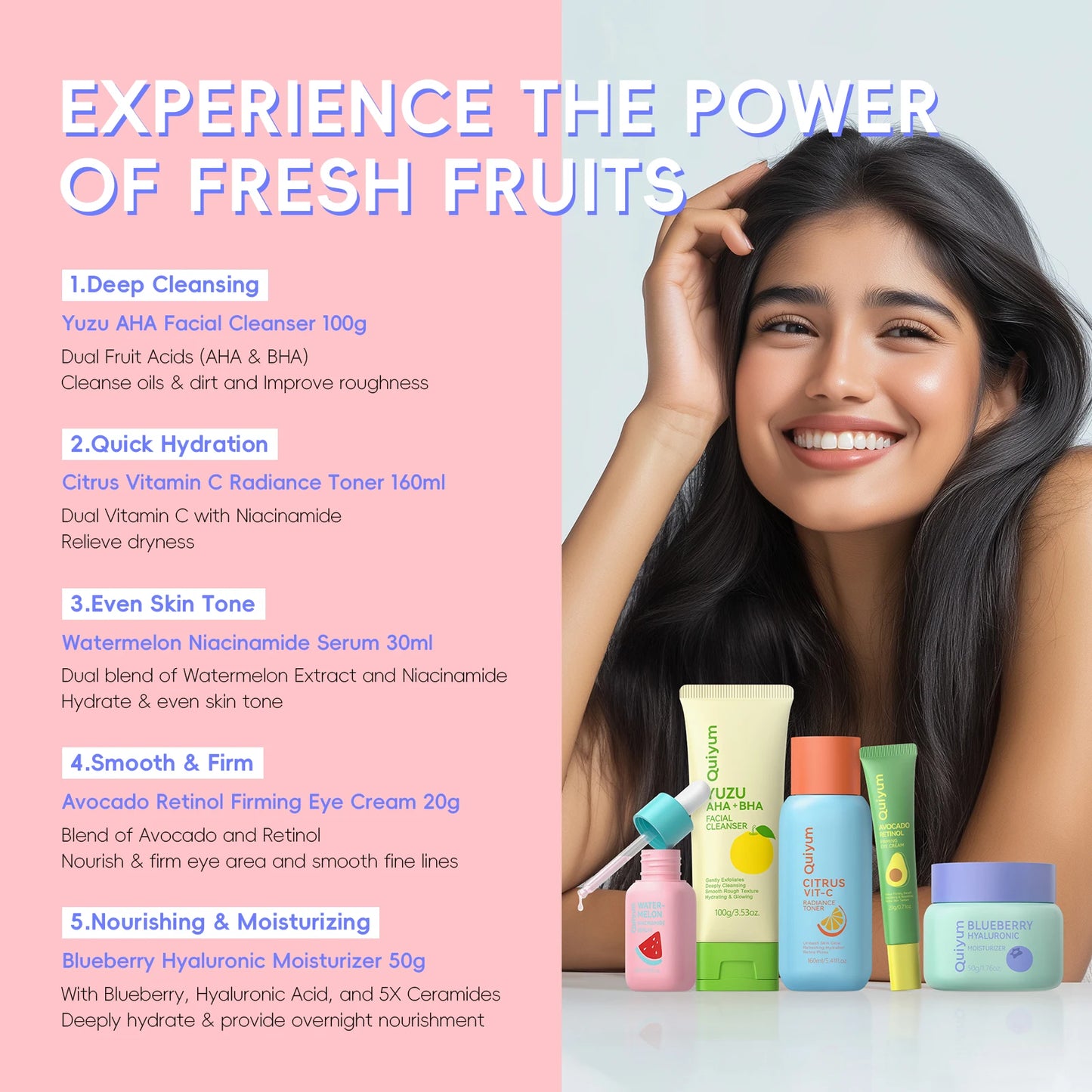Quiyum Fruit Fresh Skincare Set Brightening Hydrating Anti Age