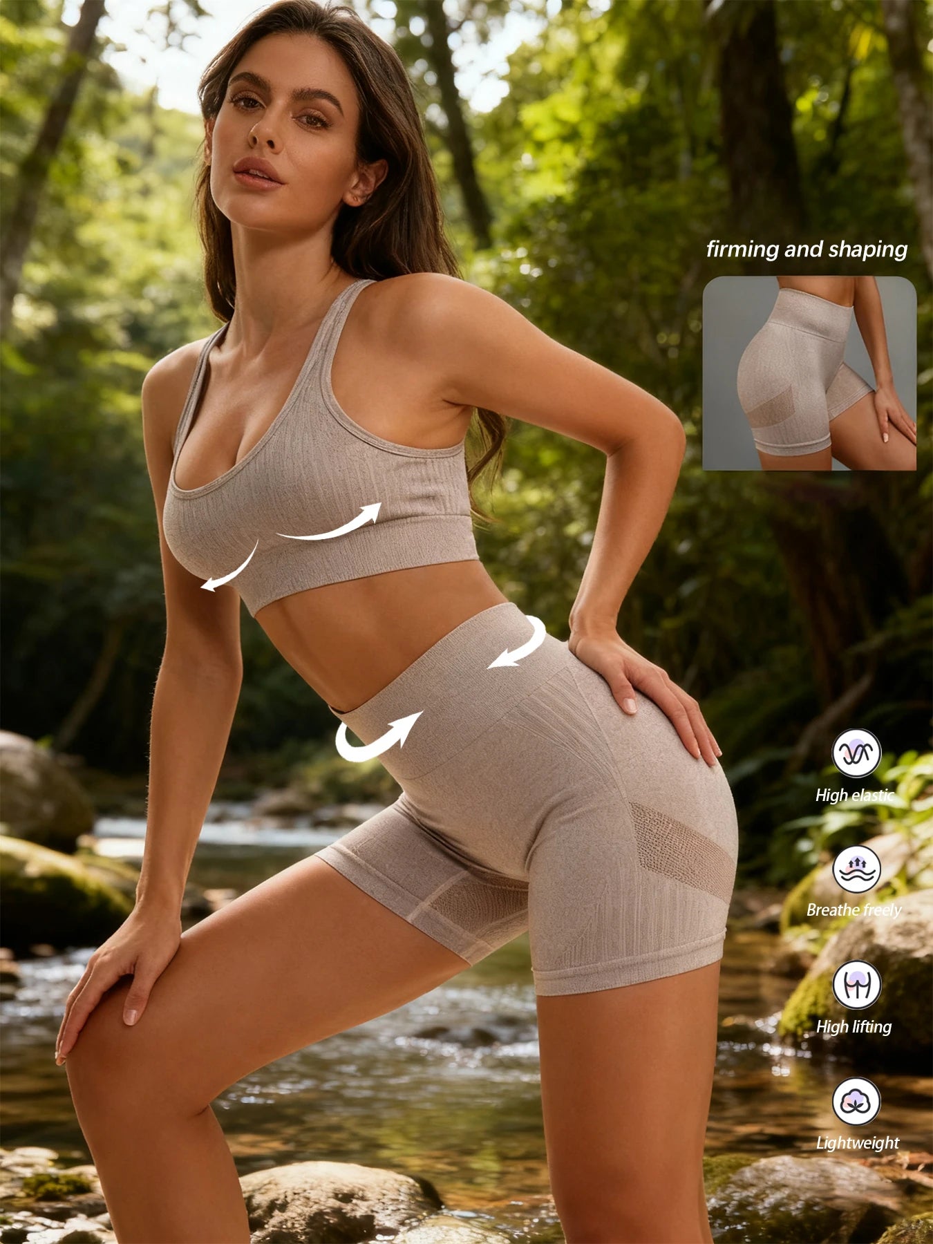 NONE Womens Yoga Set Sports Bra High Waist Seamless Shorts