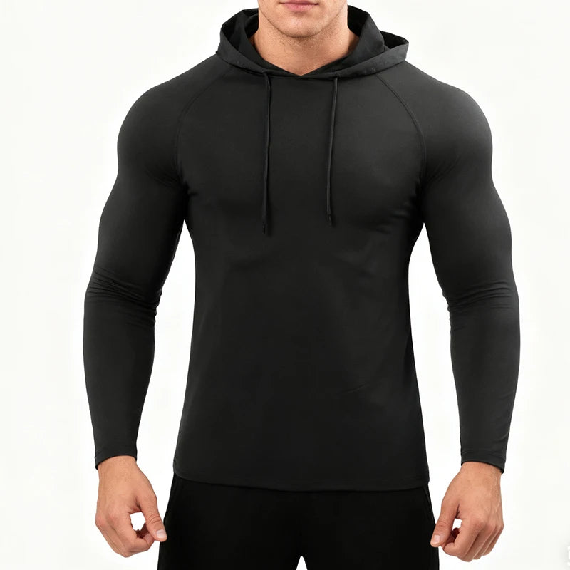 NONECN Running Long Sleeve Hooded T Shirt Men Sportswear