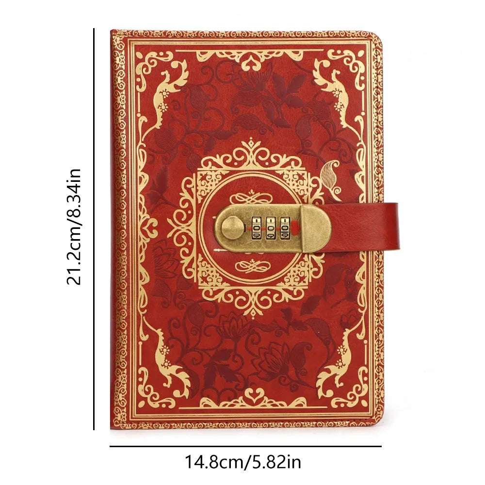 NONE A5 Retro Digital Password Notebook With Lock PU Leather Journal