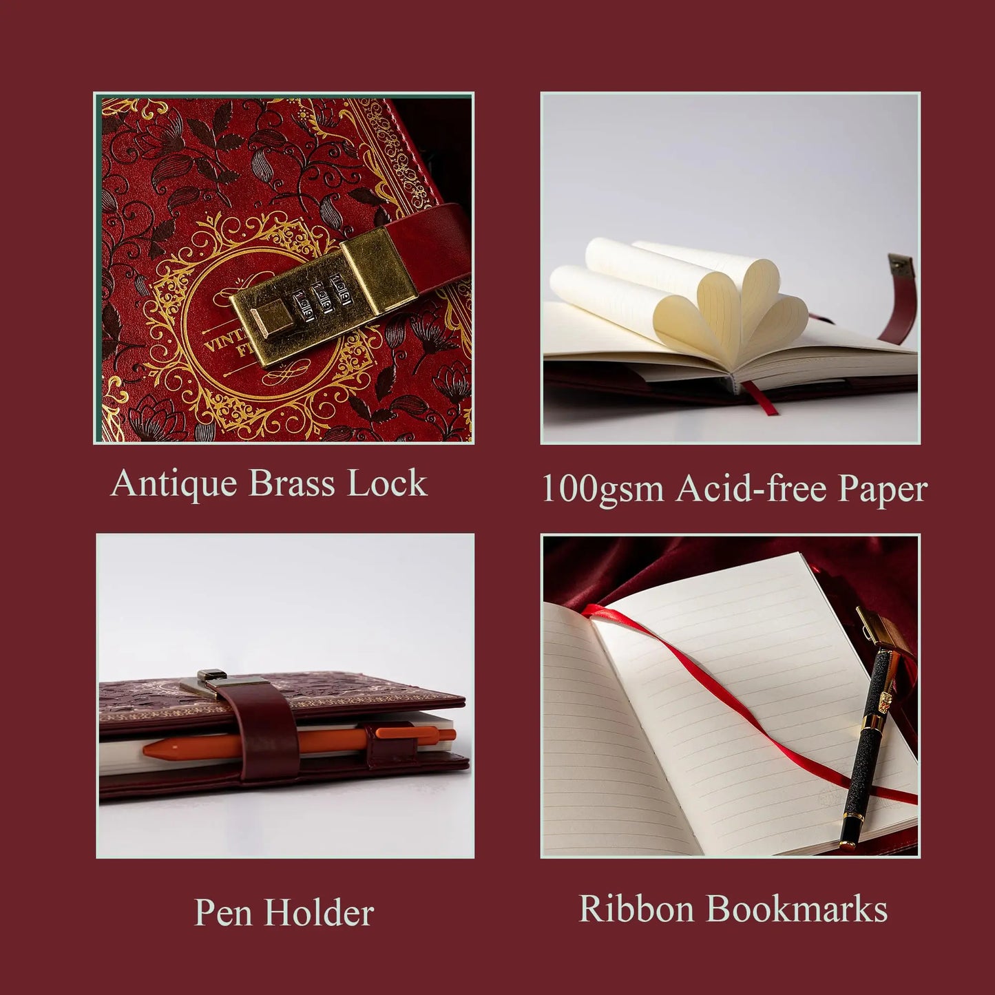 NONE A5 Retro Digital Password Notebook With Lock PU Leather Journal