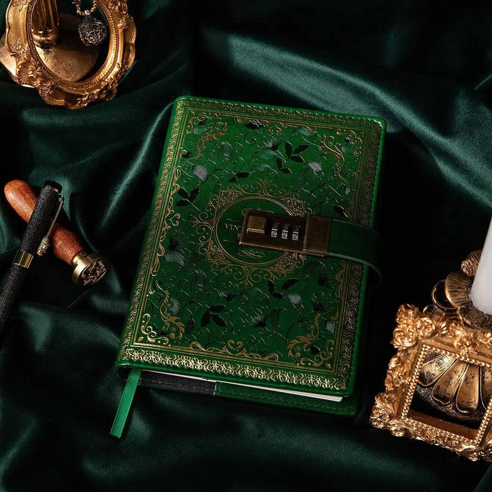 NONE A5 Retro Digital Password Notebook With Lock PU Leather Journal