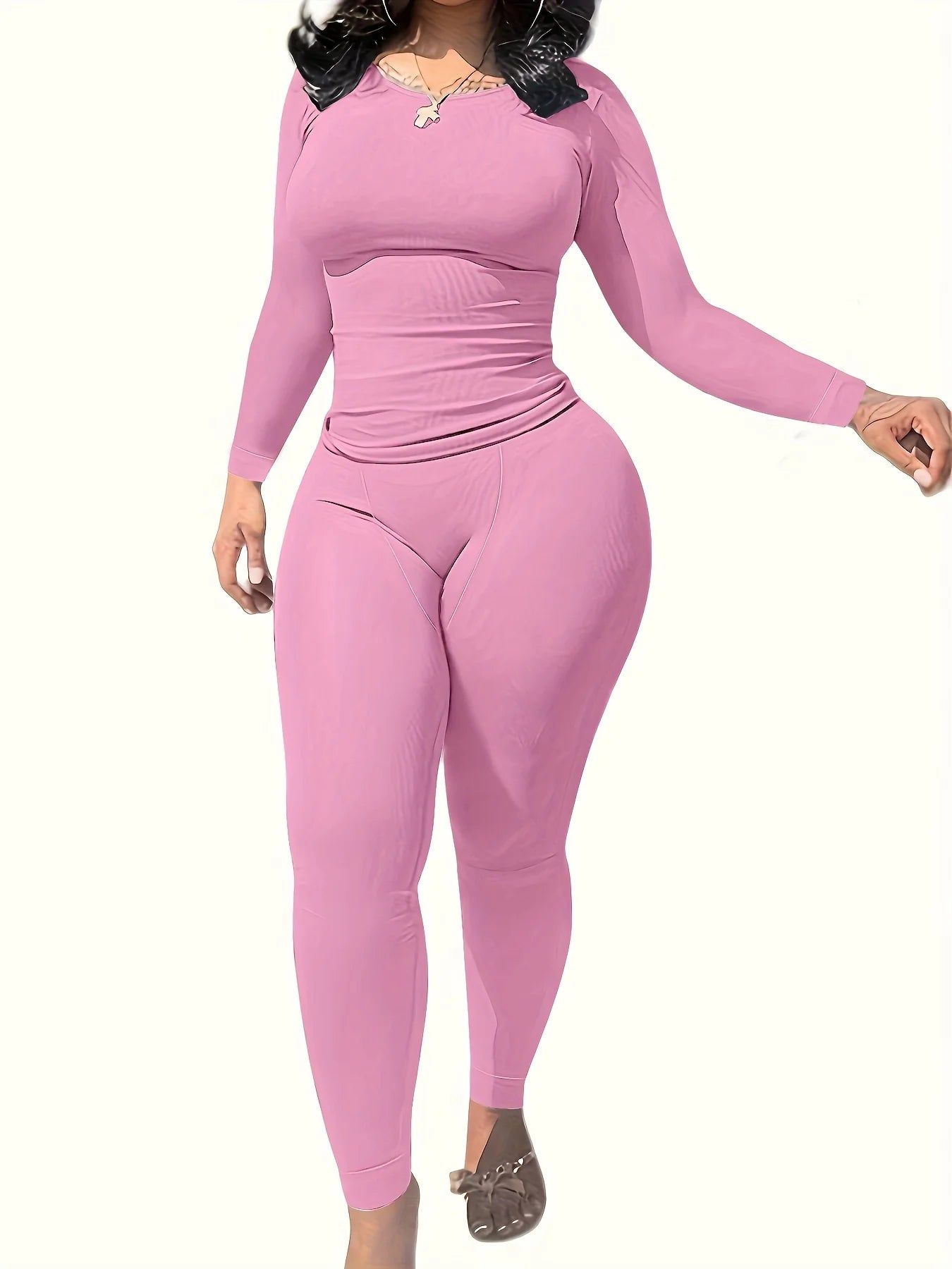 Unbranded Women's 2-Piece Workout Set Long Sleeve Top And Leggings